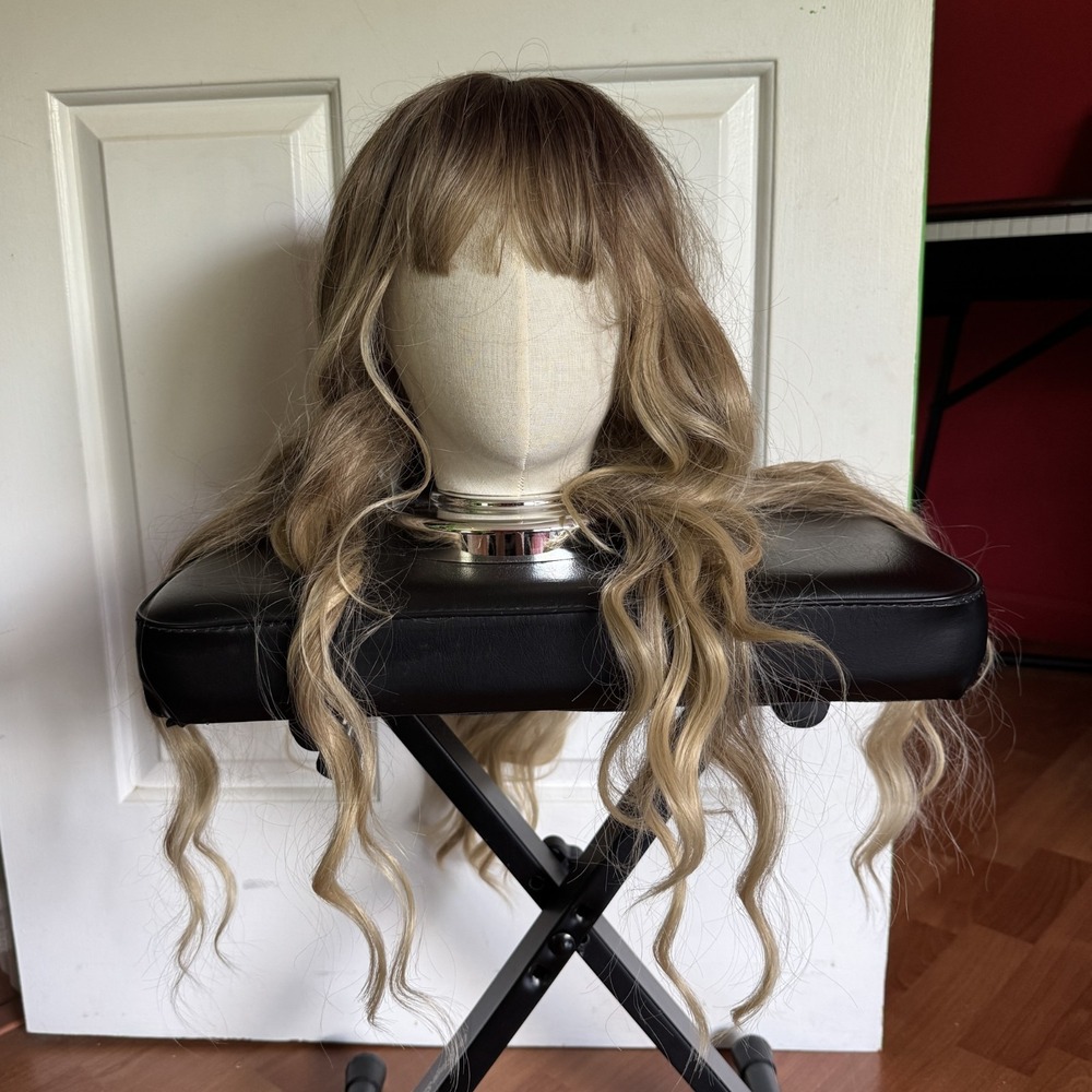 Lativ Wig Blonde Ombre‎ Dark Roots Long Wavy Bangs Synthetic Adjustable 26" NEW